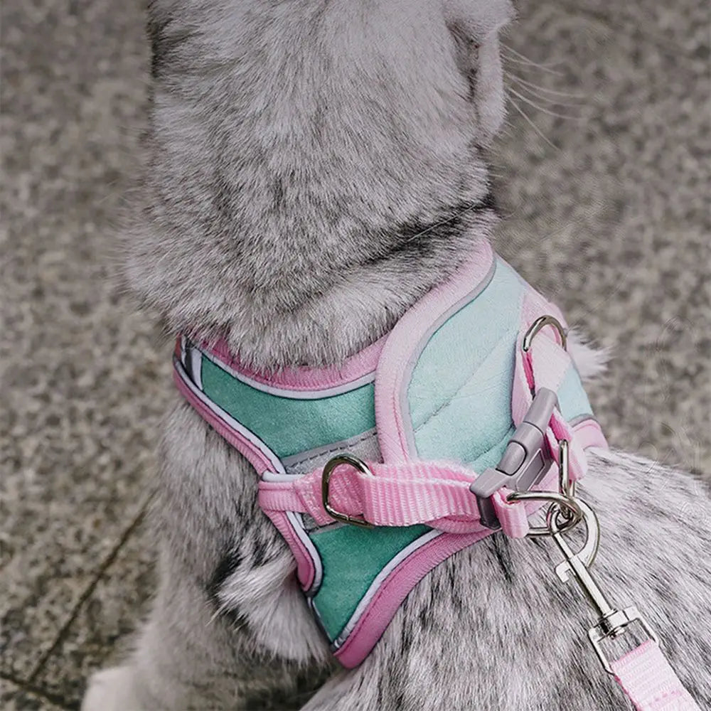 Escape-Proof Cat Leash and Collar Set with Reflective Strap - Vest Harness for Puppies, Kittens, and Rabbits with Bell