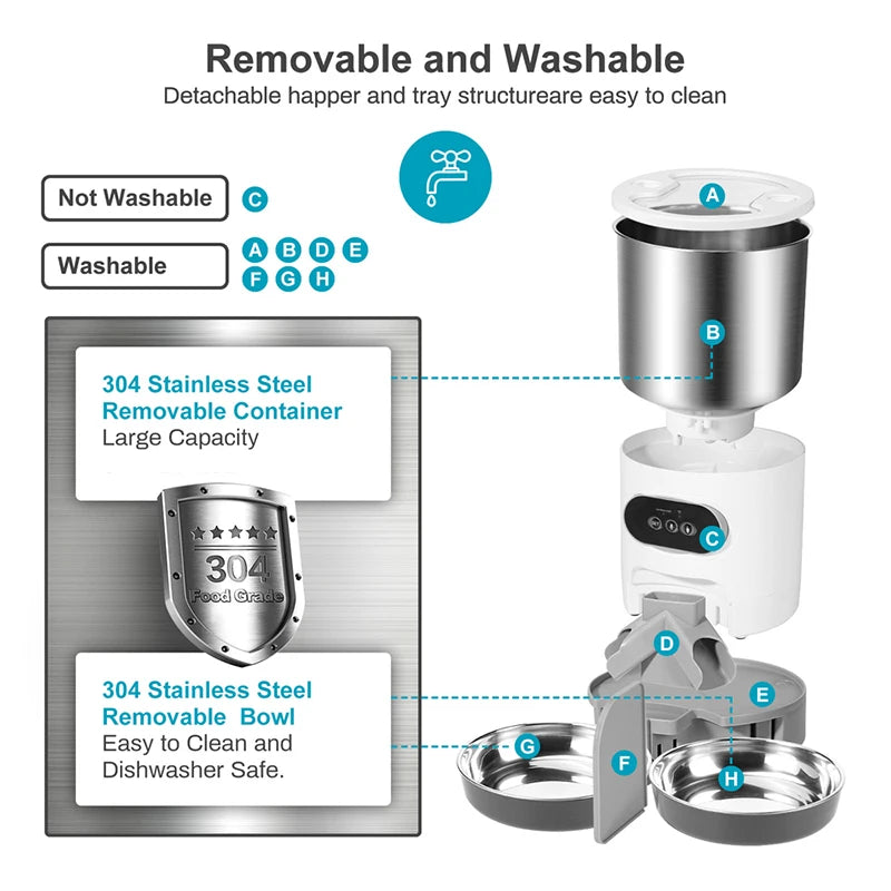 Smart Automatic Cat Feeder with App Control - Stainless Steel Double Meal Dispenser for Cats and Dogs