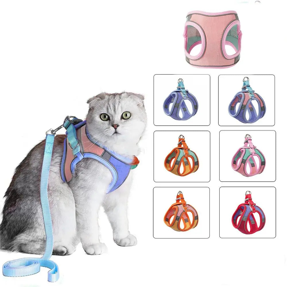 Escape-Proof Cat Leash and Collar Set with Reflective Strap - Vest Harness for Puppies, Kittens, and Rabbits with Bell