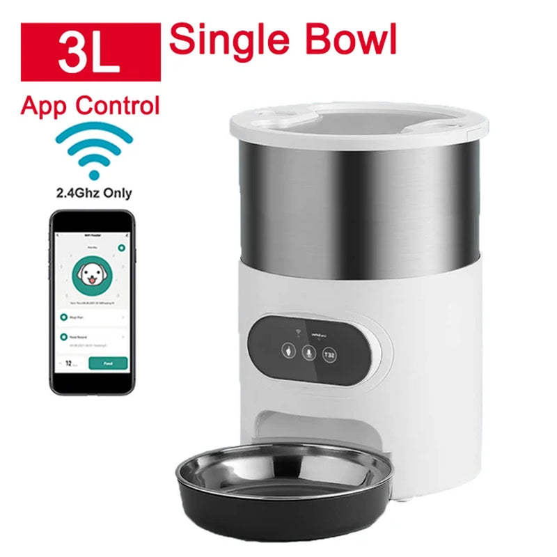 Smart Automatic Cat Feeder with App Control - Stainless Steel Double Meal Dispenser for Cats and Dogs