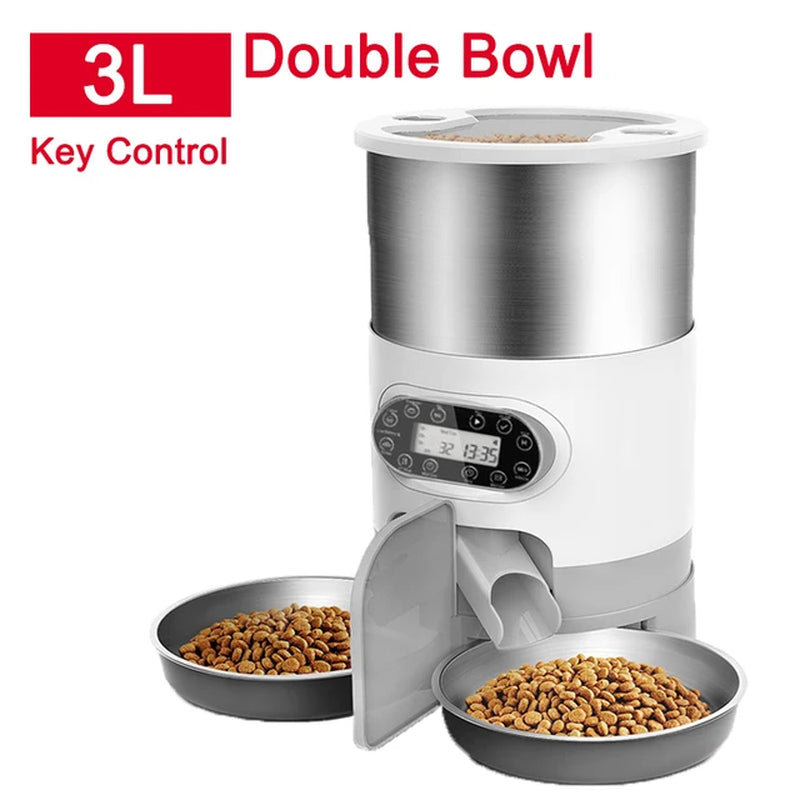 Smart Automatic Cat Feeder with App Control - Stainless Steel Double Meal Dispenser for Cats and Dogs