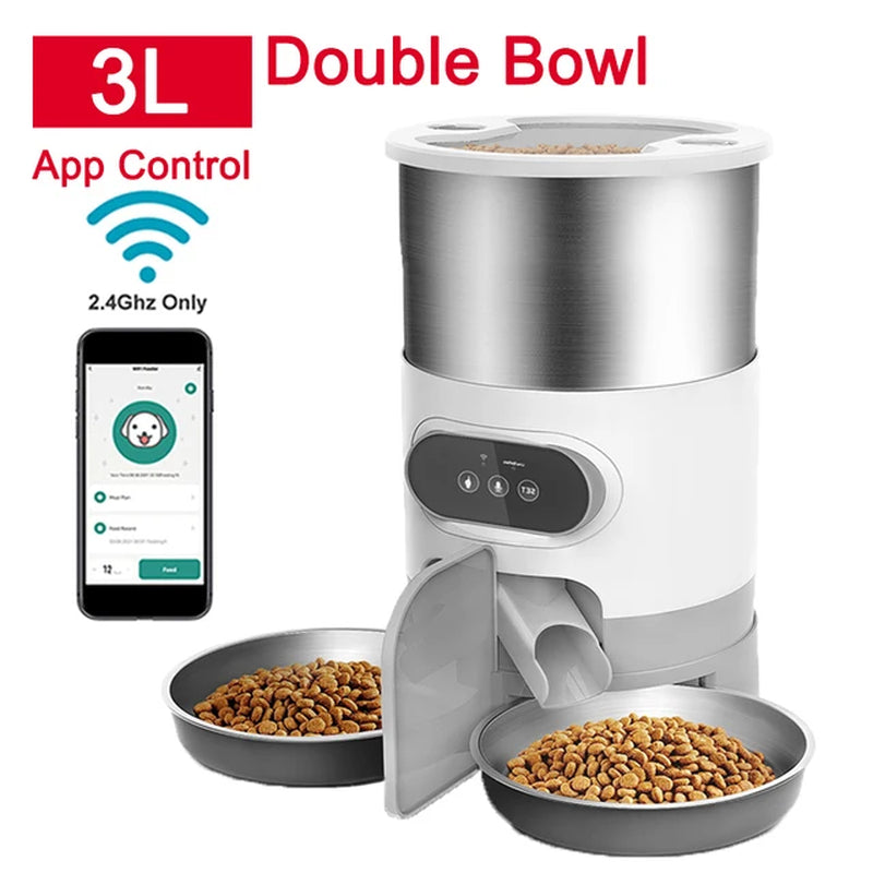 Smart Automatic Cat Feeder with App Control - Stainless Steel Double Meal Dispenser for Cats and Dogs
