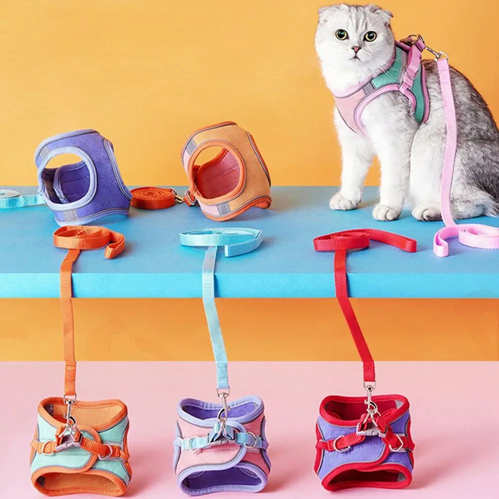 Escape-Proof Cat Leash and Collar Set with Reflective Strap - Vest Harness for Puppies, Kittens, and Rabbits with Bell