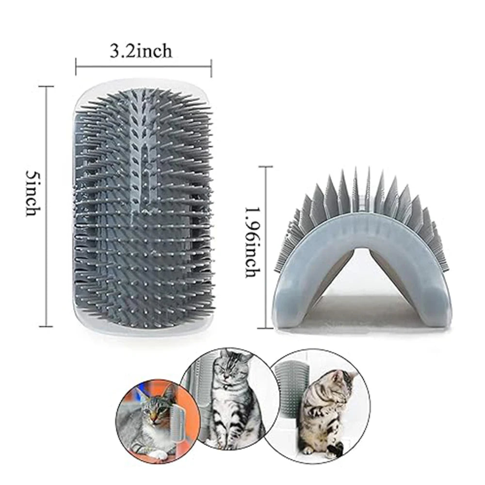 Cat Brush and Scratcher with Catnip - Wall-Mounted Grooming Comb and Self-Massaging Corner Scrubber for Cats