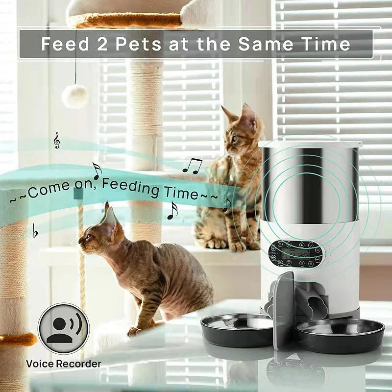 Smart Automatic Cat Feeder with App Control - Stainless Steel Double Meal Dispenser for Cats and Dogs