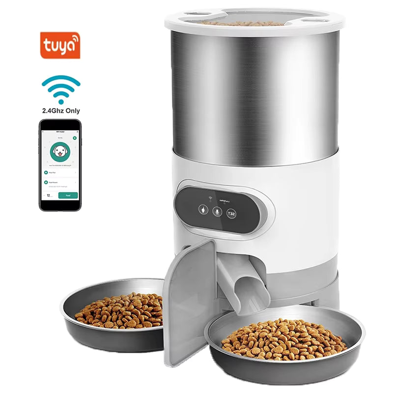 Smart App-Controlled Cat Feeder - Stainless Steel Automatic Double Meal Dispenser for Cats and Dogs