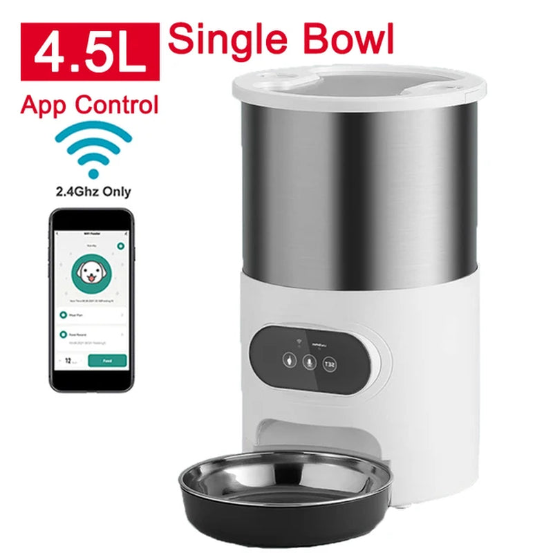 Smart Automatic Cat Feeder with App Control - Stainless Steel Double Meal Dispenser for Cats and Dogs