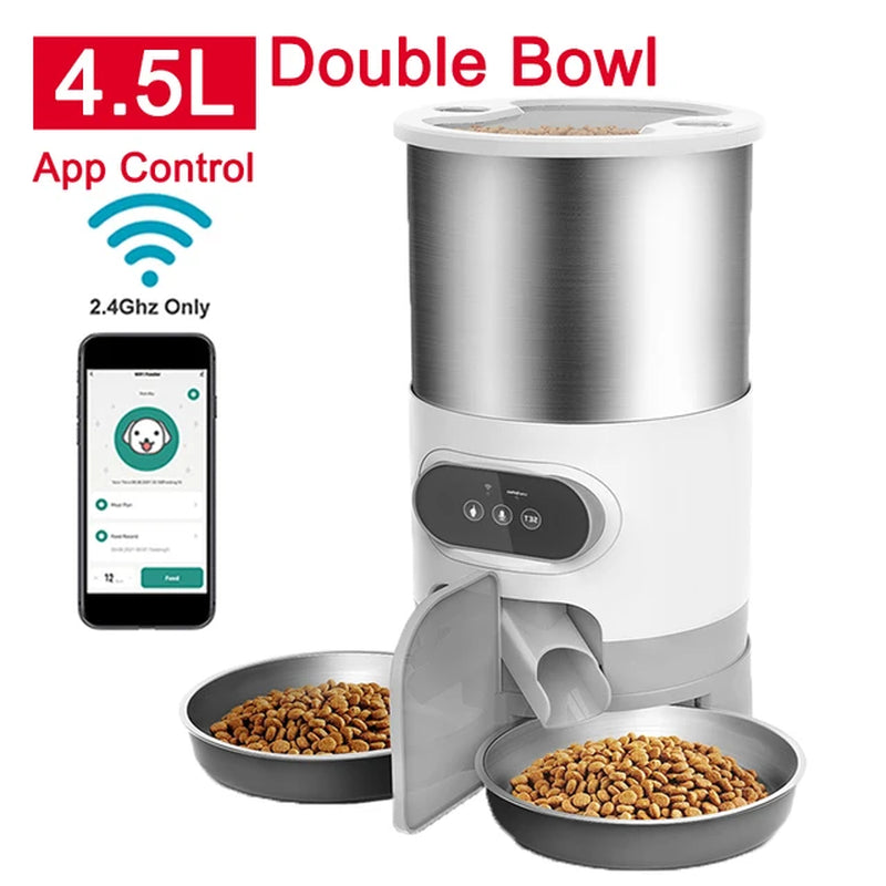 Smart Automatic Cat Feeder with App Control - Stainless Steel Double Meal Dispenser for Cats and Dogs