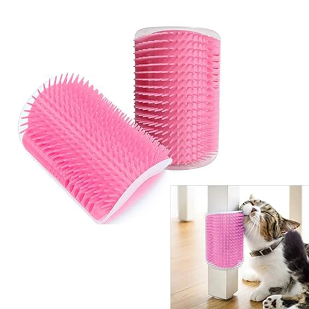 Cat Brush and Scratcher with Catnip - Wall-Mounted Grooming Comb and Self-Massaging Corner Scrubber for Cats