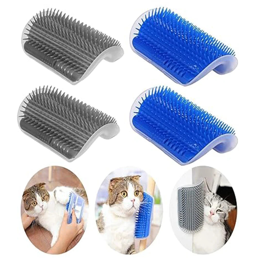 Cat Brush and Scratcher with Catnip - Wall-Mounted Grooming Comb and Self-Massaging Corner Scrubber for Cats