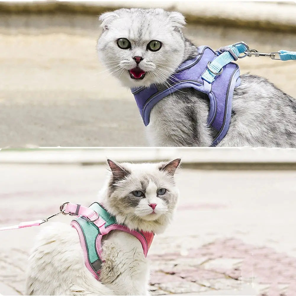 Escape-Proof Cat Leash and Collar Set with Reflective Strap - Vest Harness for Puppies, Kittens, and Rabbits with Bell