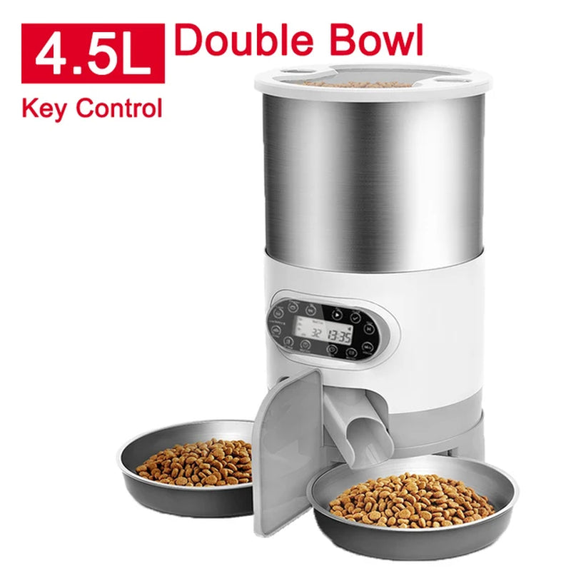 Smart Automatic Cat Feeder with App Control - Stainless Steel Double Meal Dispenser for Cats and Dogs