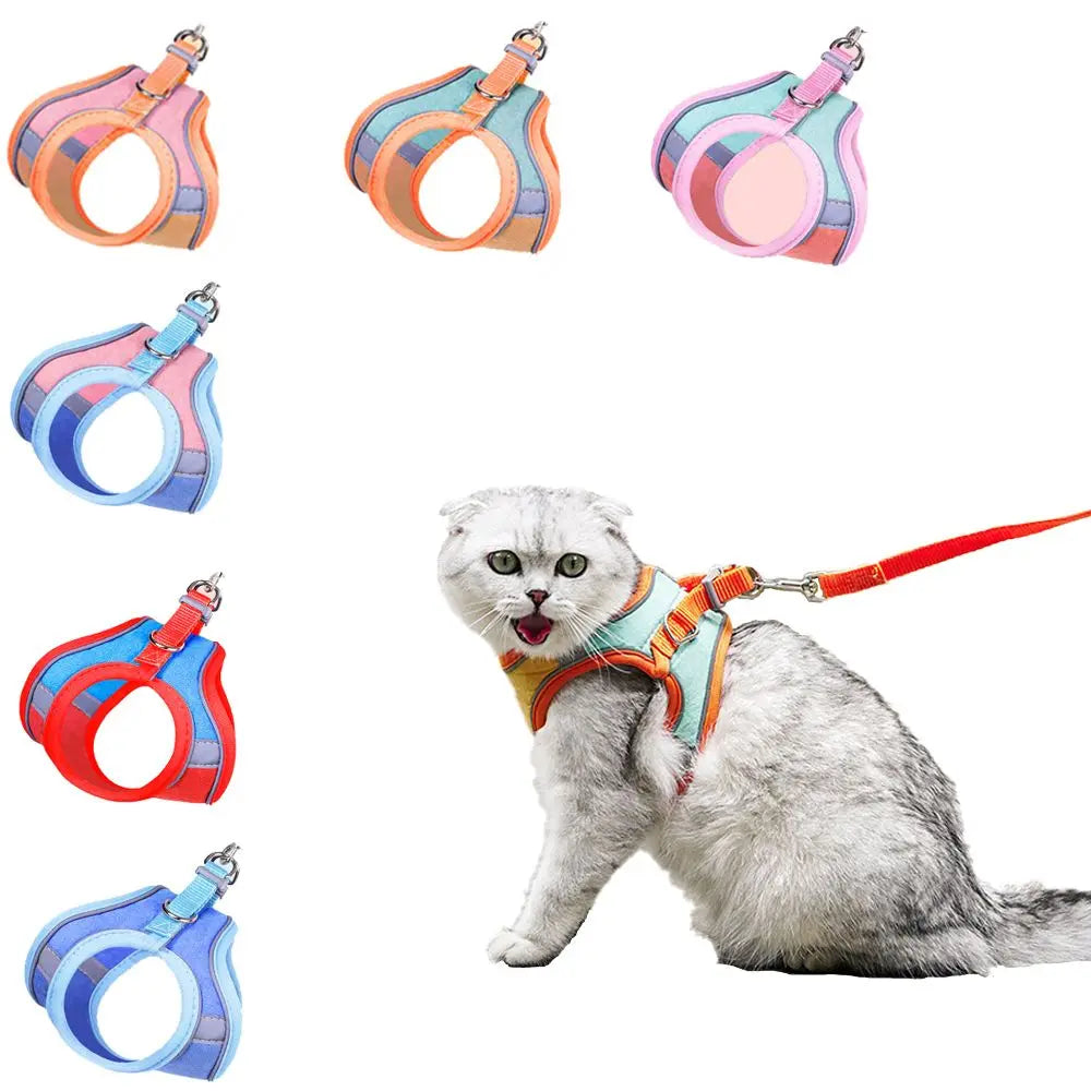 Escape-Proof Cat Leash and Collar Set with Reflective Strap - Vest Harness for Puppies, Kittens, and Rabbits with Bell